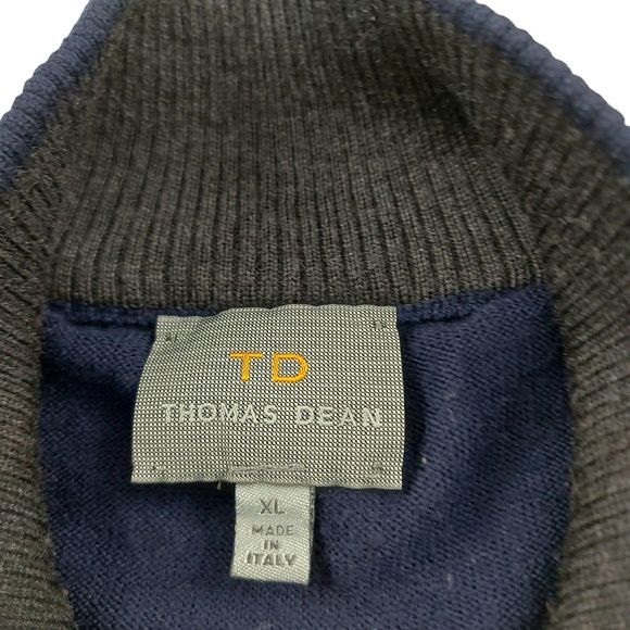 TD Thomas Dean Sweater Mens XL Navy Merino Wool 1/4 Button Knit Made in Italy - Picture 10 of 11